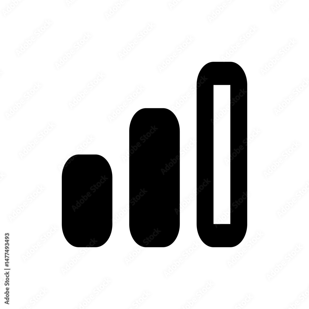Poster black signal strength indicator with three bars of varying heights on a white background design icon