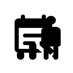 A calendar icon with rounded corners and a pencil writing on it in a minimalist black and white style