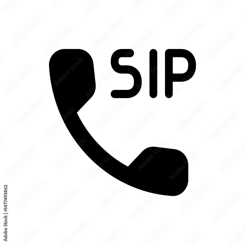 Poster black telephone receiver icon with the letters sip indicating session initiation protocol on a white