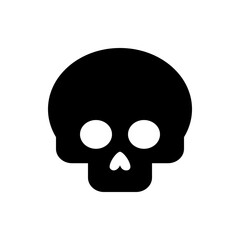 Illustration of a simple black skull with round eye sockets and a heart shaped nasal cavity design icon