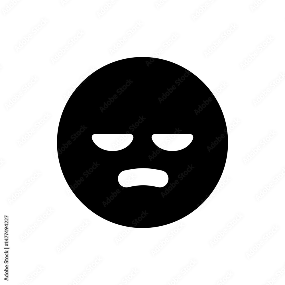 Poster a black circle with a bored expression featuring two eyes and a mouth on a white background design a