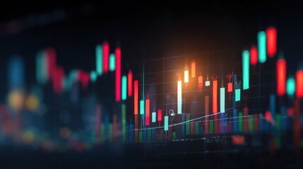 Candlestick chart showing financial market data with red green and white lines.