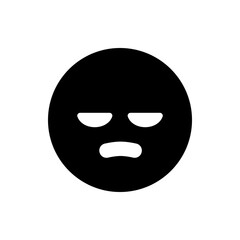 A black circle with a bored expression featuring two eyes and a mouth on a white background design art