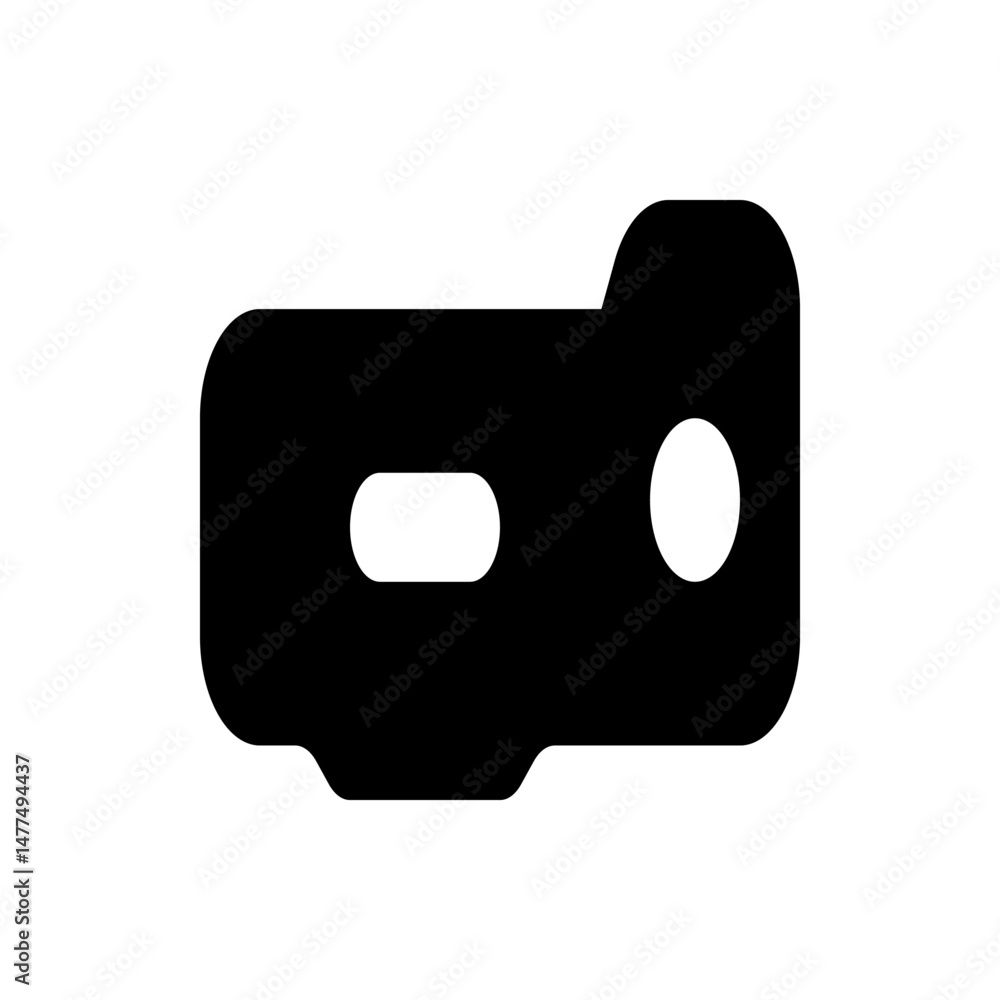 Poster a black abstract shape with rounded edges and a hole and a circle on a white background is displayed