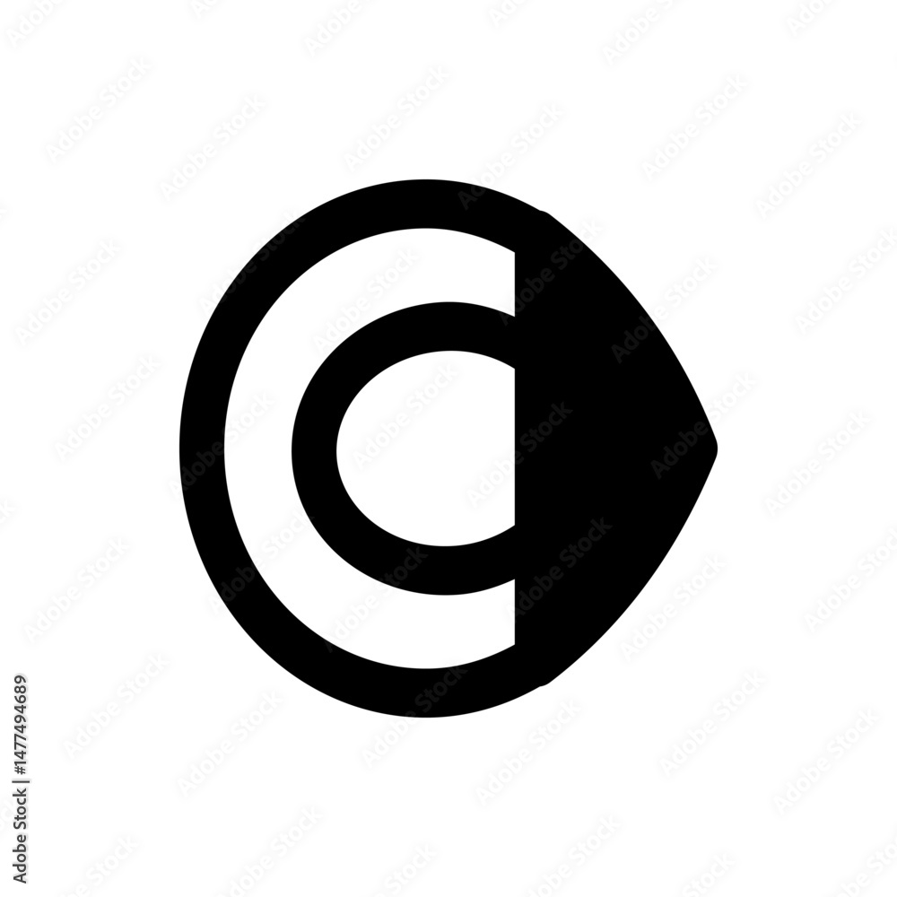 Poster black and white abstract symbol featuring concentric circles and a pointed triangular extension desi