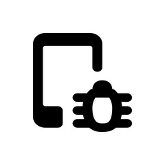 Silhouette of a smartphone with a bug icon indicating a software problem or security vulnerability issue on device
