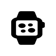 Illustration of a black smartwatch with a white screen displaying four black circles in a pattern design