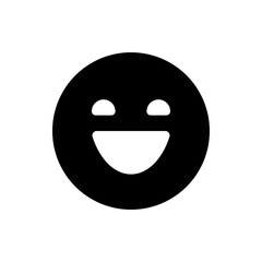 A simple black smiling face emoji with two eyes and a wide smile on a white background is displayed here