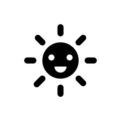 Illustration of a black smiling sun with rounded rays emanating from its circular face design element