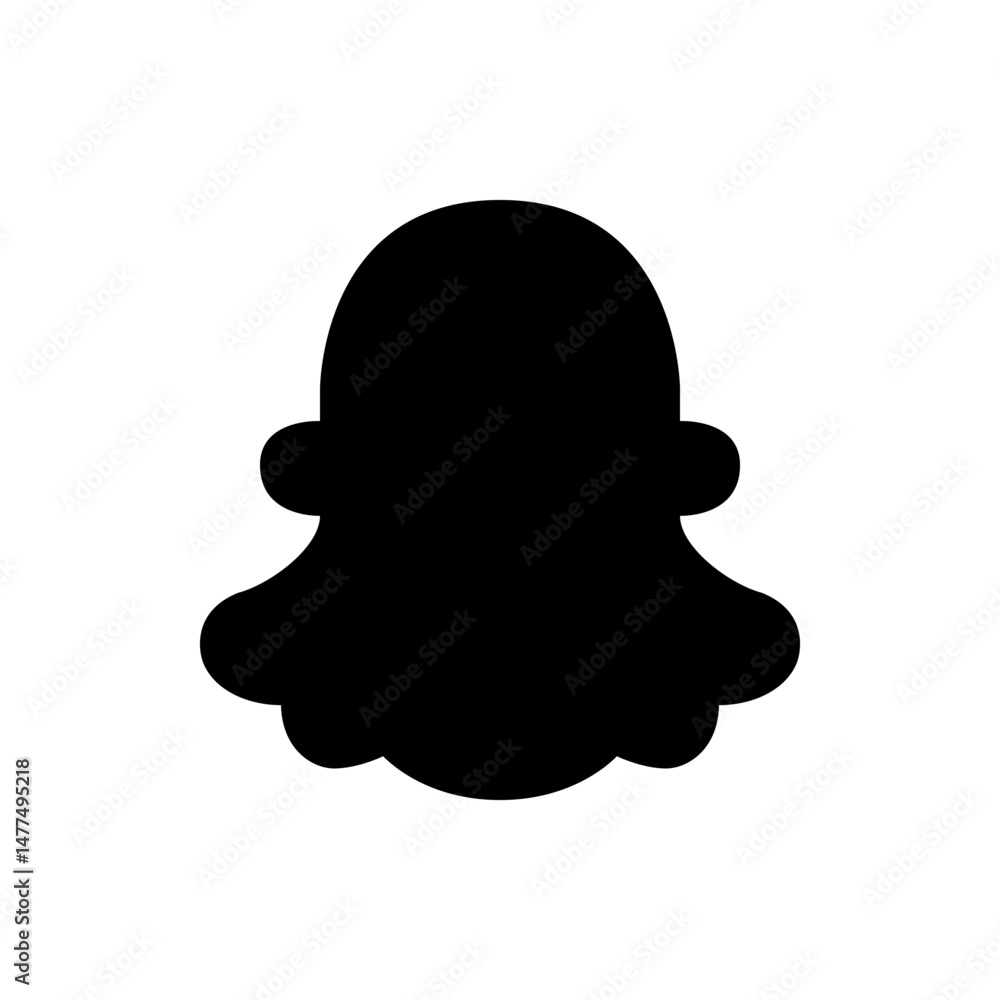 Poster black silhouette of a ghost like shape with rounded edges and circular protrusions on a white backgr