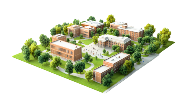 University Campus 3D Model with Excited Students - Powered by Adobe