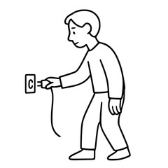 Minimal line drawing of a person unplugging a power cord