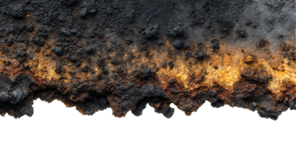 Close-up of textured metallic surface with rust. transparent background