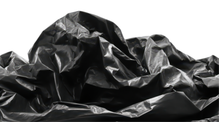 Crumpled black plastic representing waste issue. transparent background