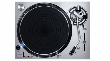 Professional Turntable High Resolution Studio Image Close up View of a Silver Record Player