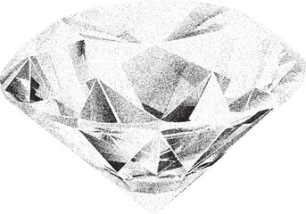 Black and white xerox effect vector illustration of a sparkling gemstone diamond crystal brilliant cut luxury jewelry wealth symbol elegant design element vintage stipple shading engraving style