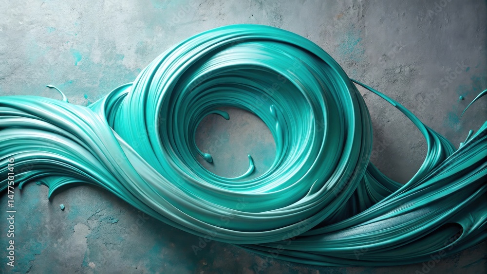 Leinwandbilder abstract teal swirling paint design with dynamic fluid movement and circular formation on a textured