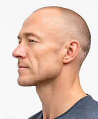 Obraz premium Close-up profile of a bald man with fair skin and calm expression