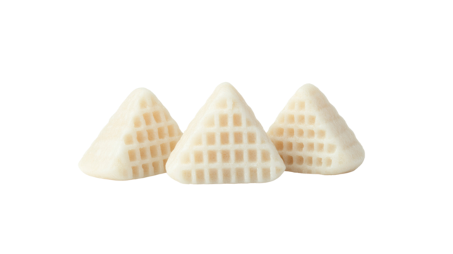 Three Triangular Waffle-Patterned Candies on Transparent Background - Powered by Adobe