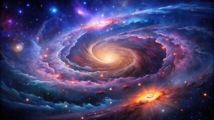 Fototapeta premium Cosmic Spiral Nebula A Celestial Tapestry of Swirling Colors and Radiant Stars