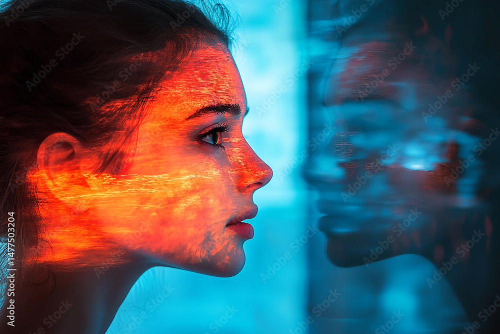 Poster high-tech holographic human body representation futuristic medical identification data interface ele