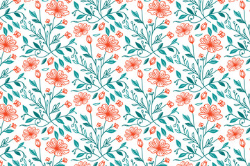 sketch seamless floral pattern, cotton flower modern print, outline trendy textile design, nature inspired texture repeat, one line fashion pillow cover, wrapping paper hand drawn art, stylish fabric 