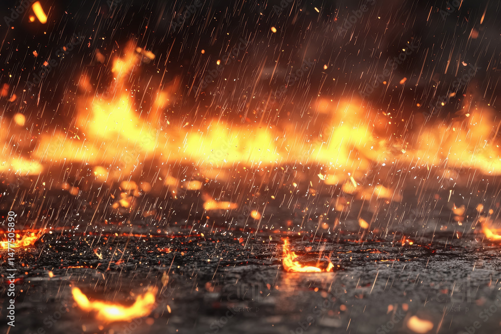Poster fiery flames burning in darkness surrounded by an atmospheric setting creating a warm and intense vi
