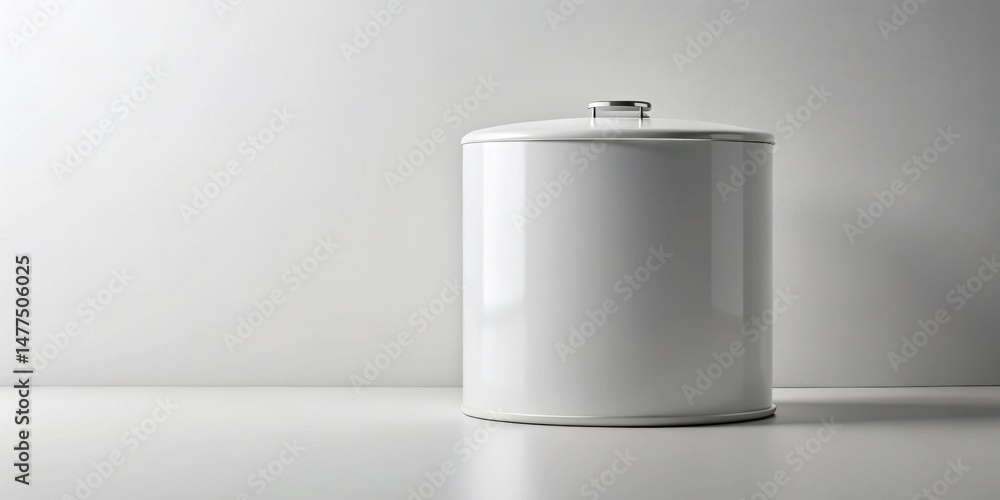 Poster a sleek, cylindrical white container with a minimalist lid sits on a pristine white surface against 