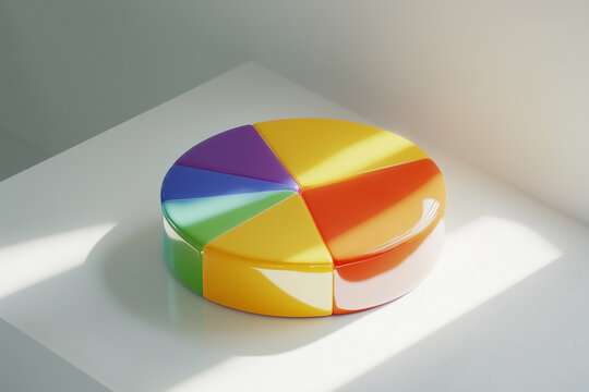 Colorful 3D Pie Chart Data Visualization On White Background