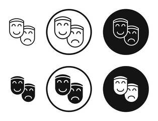 Theater masks icons in line art painting concept