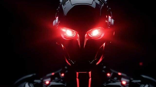Futuristic Robot with Intense Red Glowing Eyes