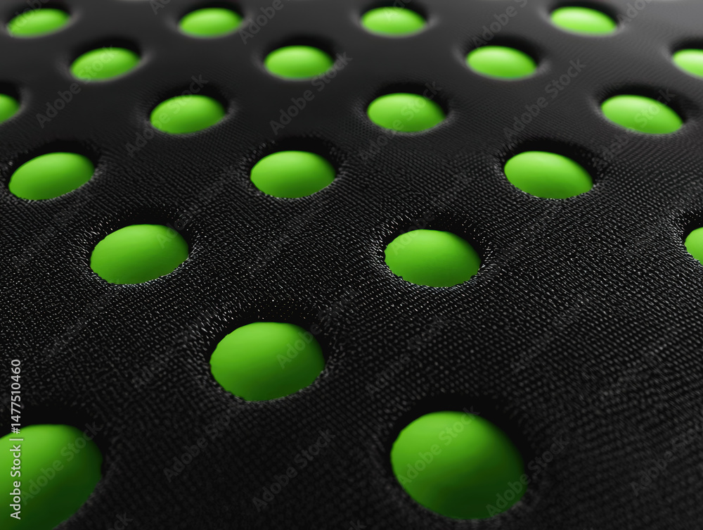 Poster close-up of green dot pattern texture on black background creating a bold and modern visual aestheti