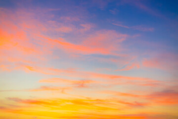 colorful clouds and sky,Dusk, Sunset Sky Clouds in the Evening with colorful Orange, Yellow, Pink and red sunlight and Dramatic storm clouds on Twilight sky, Landscape horizon