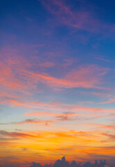 colorful clouds and sky,Dusk, Sunset Sky Clouds in the Evening with colorful Orange, Yellow, Pink and red sunlight and Dramatic storm clouds on Twilight sky, Landscape horizon