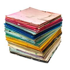 Stack of Old Vinyl Records with Colorful Covers Isolated