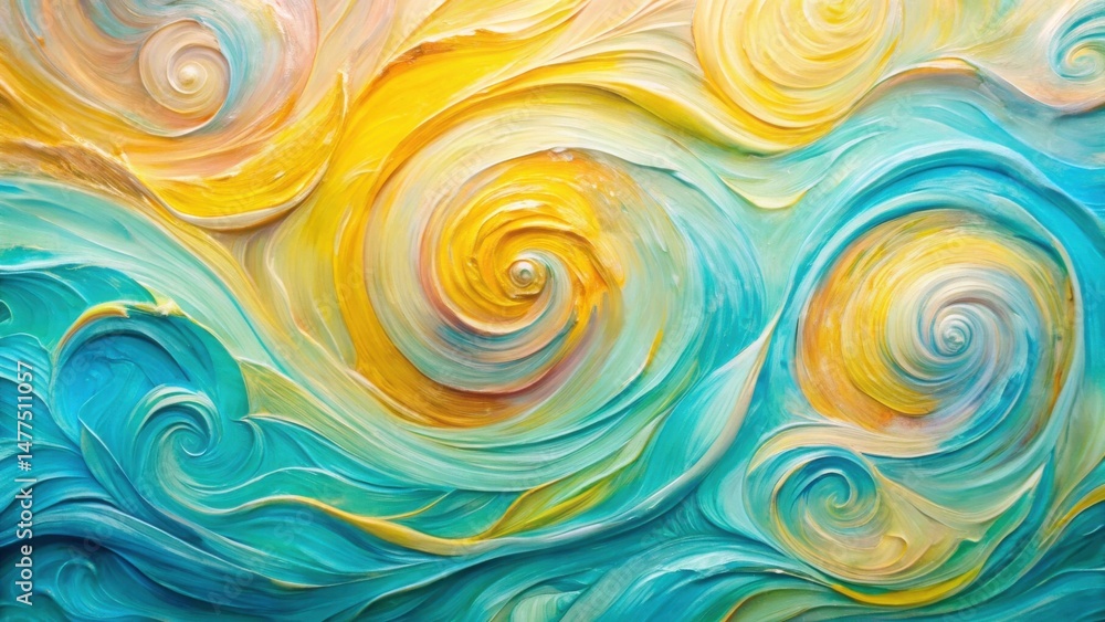 Poster whimsical swirls of turquoise and golden hues an abstract painting featuring dynamic, textured brush