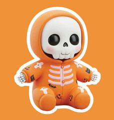 Cute Halloween Skeleton Baby pop sticker Adorable Spooky Costume Vector Illustration