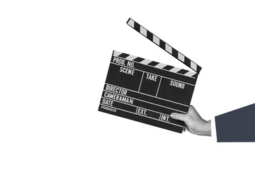 Movie clapper. Vintage retro film movie clapper, isolated on free png background. Vintage cinema...