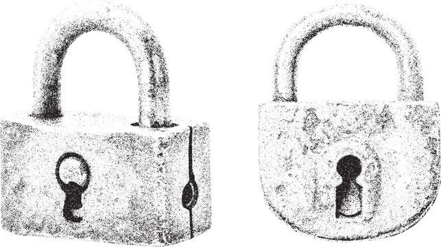 Black and White Xerox Effect Vector Illustration of Two Padlocks Security Protection Privacy Concept Ideal for Safety and Security Related Designs Vintage Retro Style Grunge Texture Distressed Look