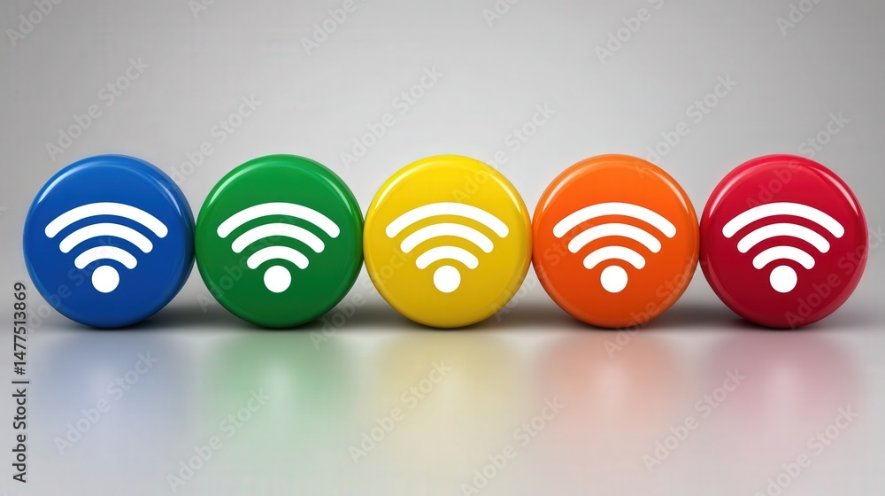 Poster colorful wireless connection icons promoting digital communication strategies enhancing technologica