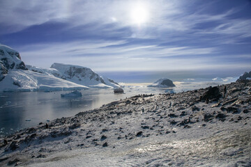 View from Danco Island on the Antarctic peninsula.Tourists are increasingly searching out the...