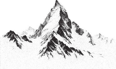 Black and white xerox effect vector illustration of a majestic mountain peak landscape ideal for adventure travel nature and wilderness themes gritty textured design for posters prints