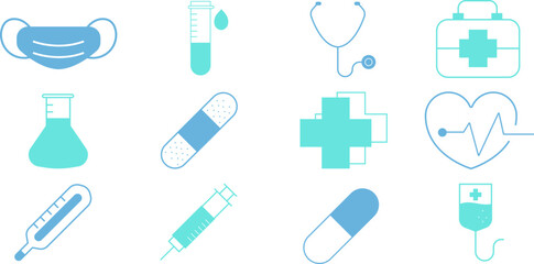 Medical icon set. Containing doctor, medicine, hospital, treatment, healthcare, nurse, pills, clinic and more. Solid vector icons collection.