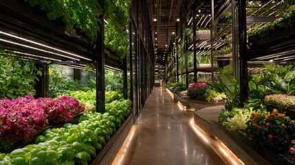 Innovative vertical farming facility in smart city urban agriculture green technology environment