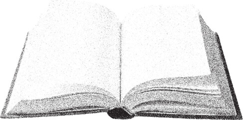 Open book with halftone dots effect vector illustration isolated on white background ideal for educational and knowledge concepts reading literature wisdom learning studying textbook encyclopedia