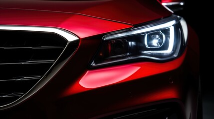 Red Car Headlight Close Up