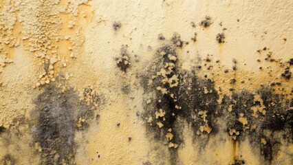 Textured Wall with Yellow and Dark Splotches A Detailed Close-Up Image of an Aged, Weathered Surface