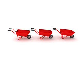 3D Rendering of three wheelbarrows