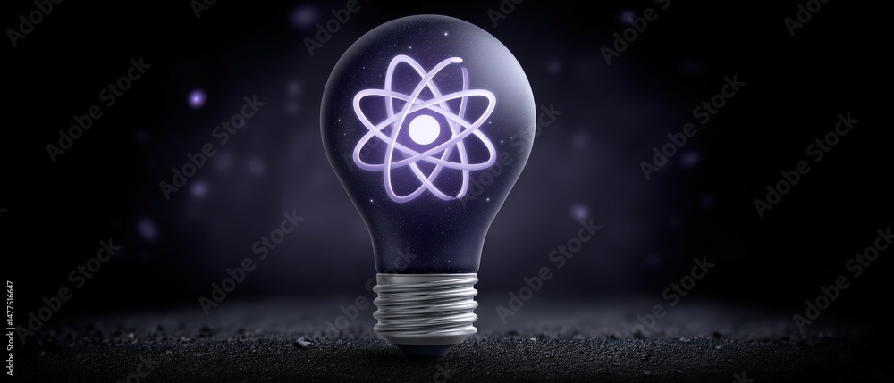 Aufkleber conceptual glowing light bulb with atomic structure surrounded by a cosmic backdrop signifying innov