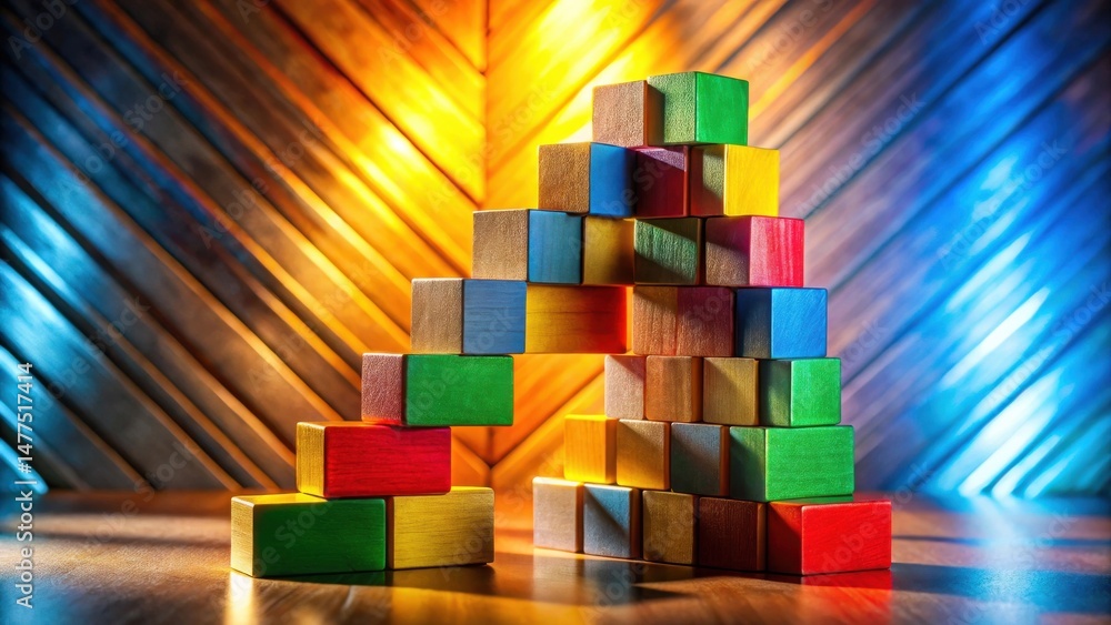 Aufkleber a vibrant arrangement of colorful wooden blocks forms an archway structure against a backdrop of war